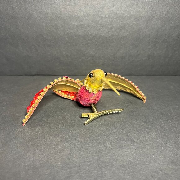 Vintage Hand Crafted Red & Gold Jeweled Hummingbird Christmas Tree Ornament - Picture 3 of 5